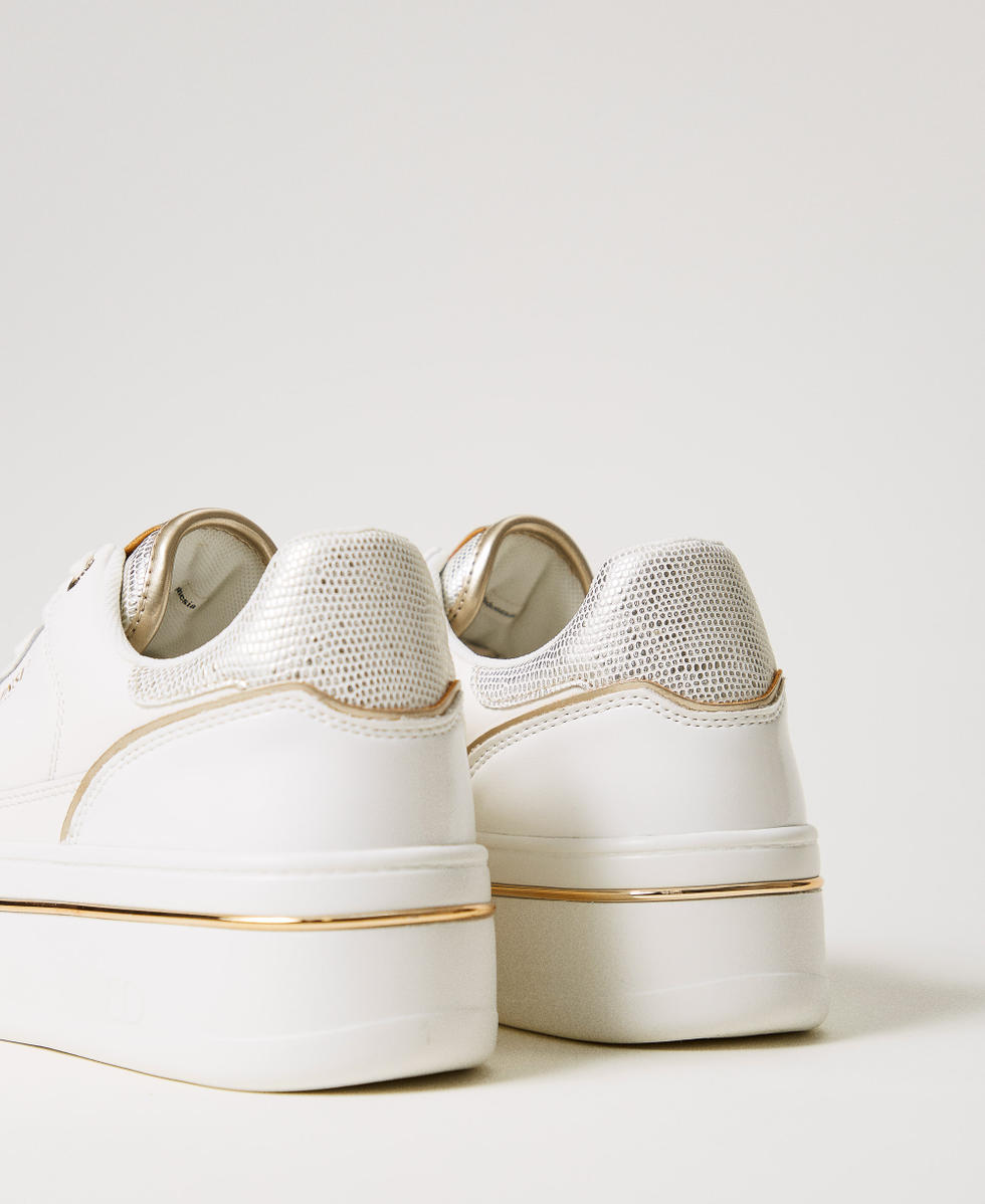 Baskets plateformes en cuir lam&eacute; Bicolore Blanc Optique/Or Femme 251TCP014_07049_03