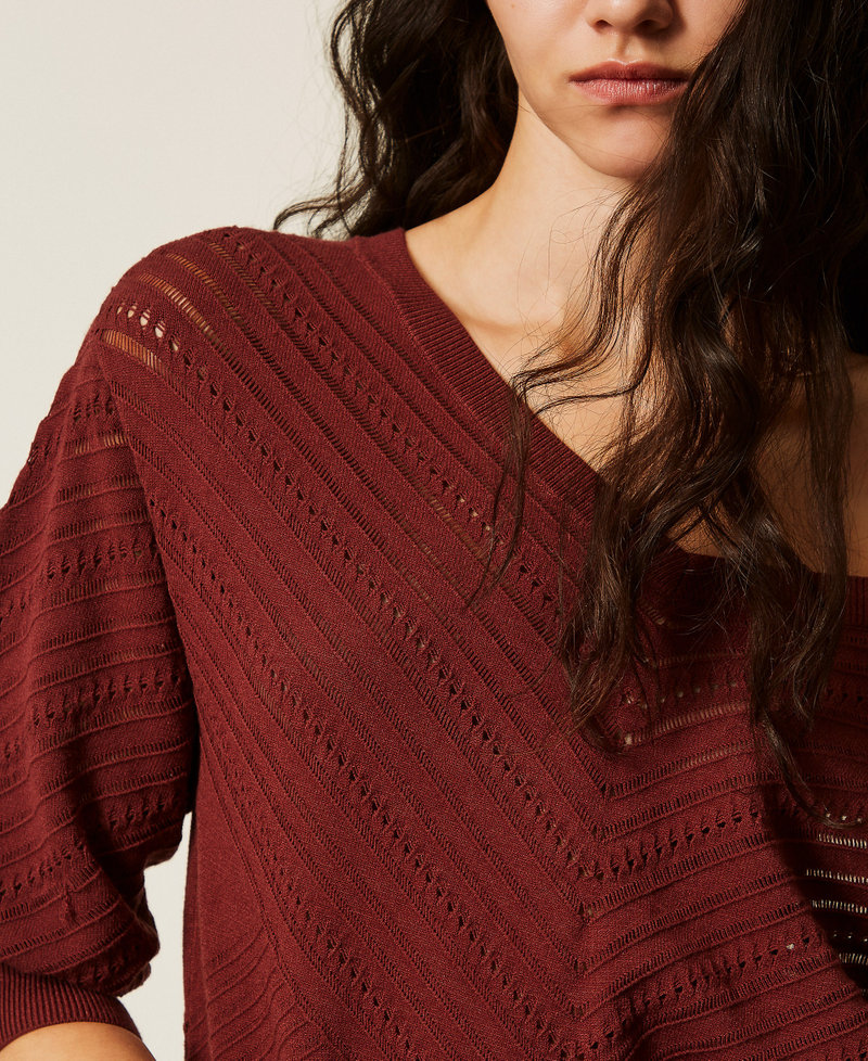 Chevron openwork jumper Brown Red Clay Woman 261AT3040_00260_04