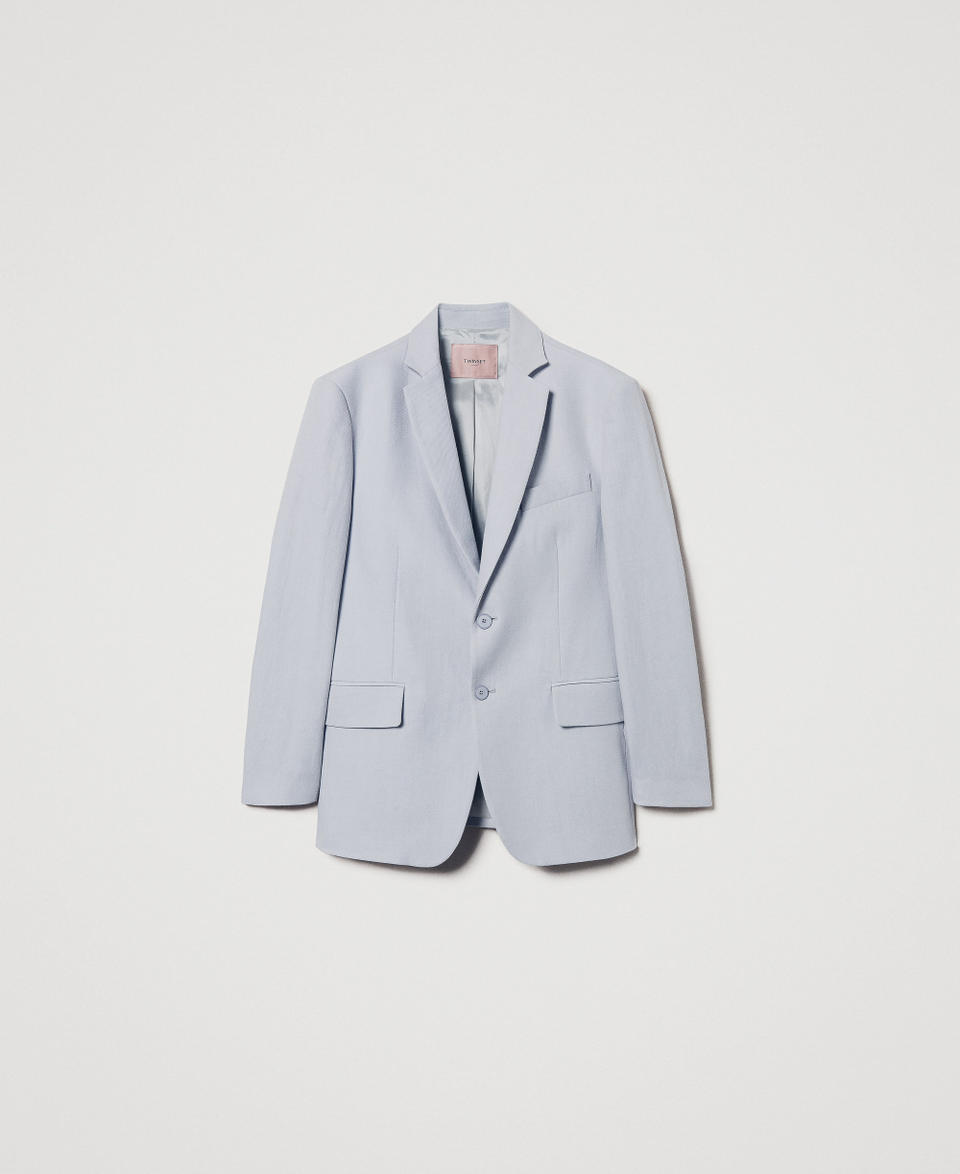 Sartorial-style cotton and linen twill blazer Light Ash Grey Woman 251TP2760_12147_S0