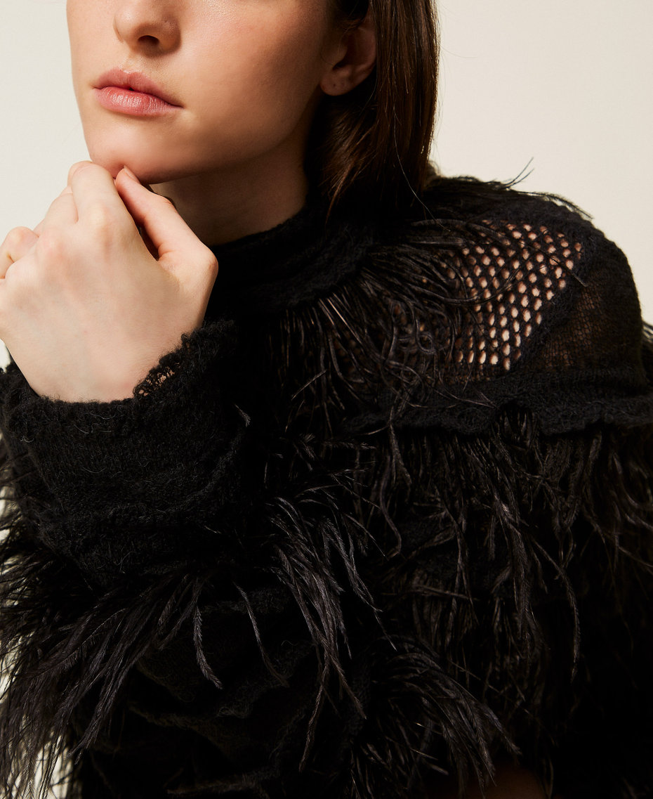 Short knit dress with feathers Black Woman 252TS3240_00006_04