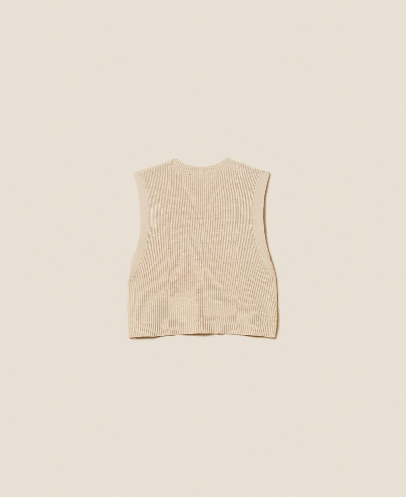 Sleeveless knit jumper with Oval T buttons Biscuit Beige Girl 252GJ3062_10884_S1