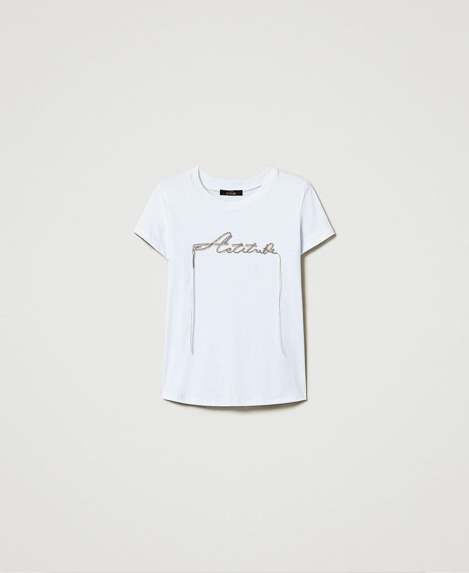 Rhinestones and logo T-shirt "Papers" White Woman 242AT2221_00840_S0