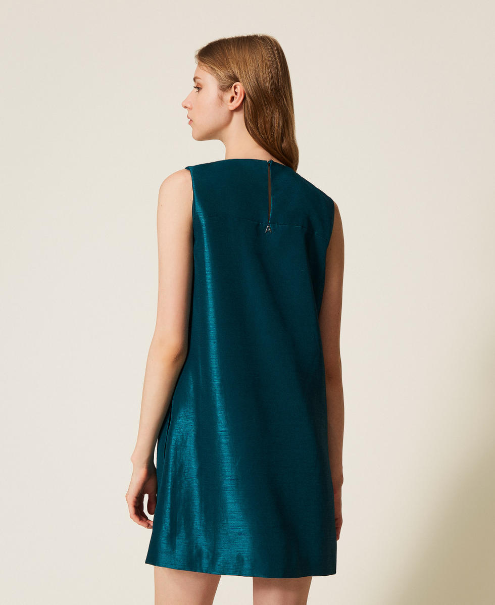 Kurzes Shantung-Kleid handgefertigter Stickerei Green Heron Frau 252AP2180_12557_03