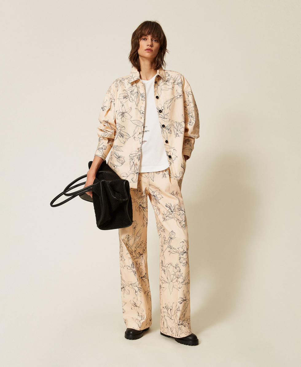 Pantal&oacute;n de bull con estampado de flores Estampado Flock Beige "Crystal Sand" / Negro Mujer 262LI2MCC_13908_01