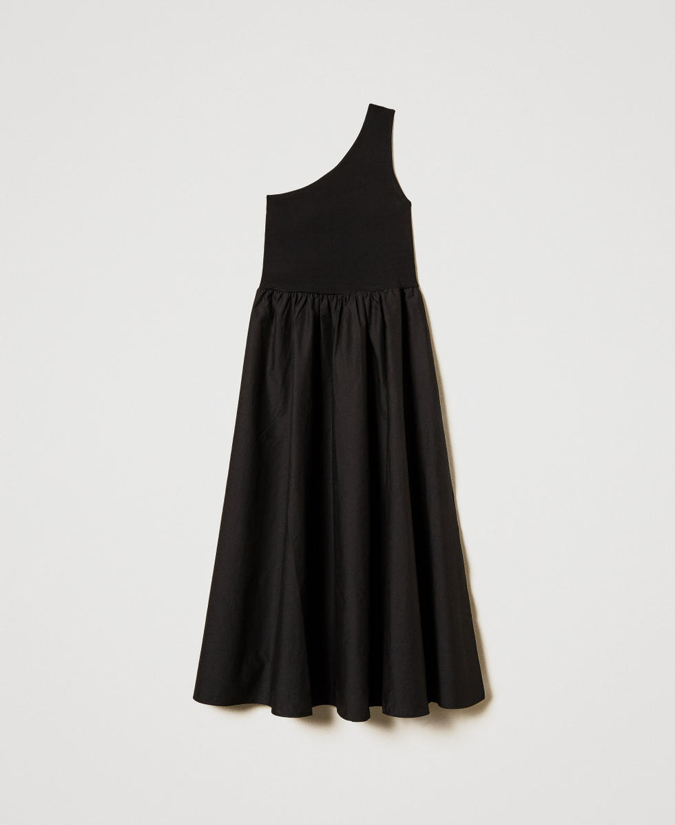 Long dress in knit fabric and poplin Woman, Black | TWINSET Milano