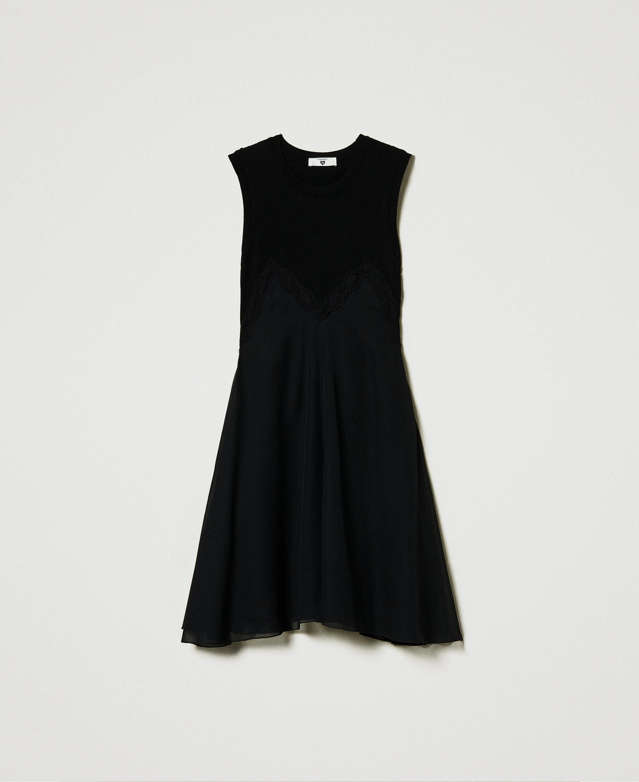 Vestido corto de punto y georgette Negro Mujer 242LL3NAA_00006_0S