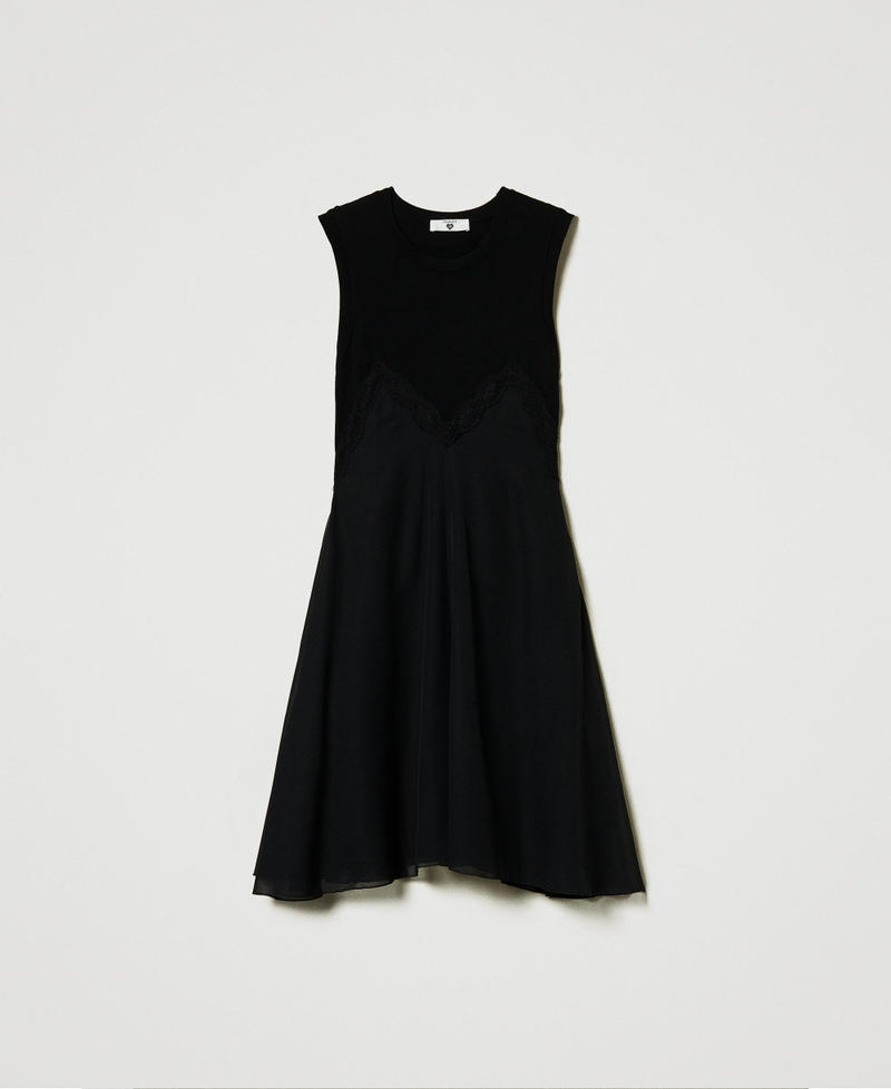Vestido corto de punto y georgette Negro Mujer 242LL3NAA_00006_0S