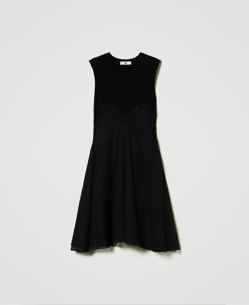Vestido corto de punto y georgette Negro Mujer 242LL3NAA_00006_S0