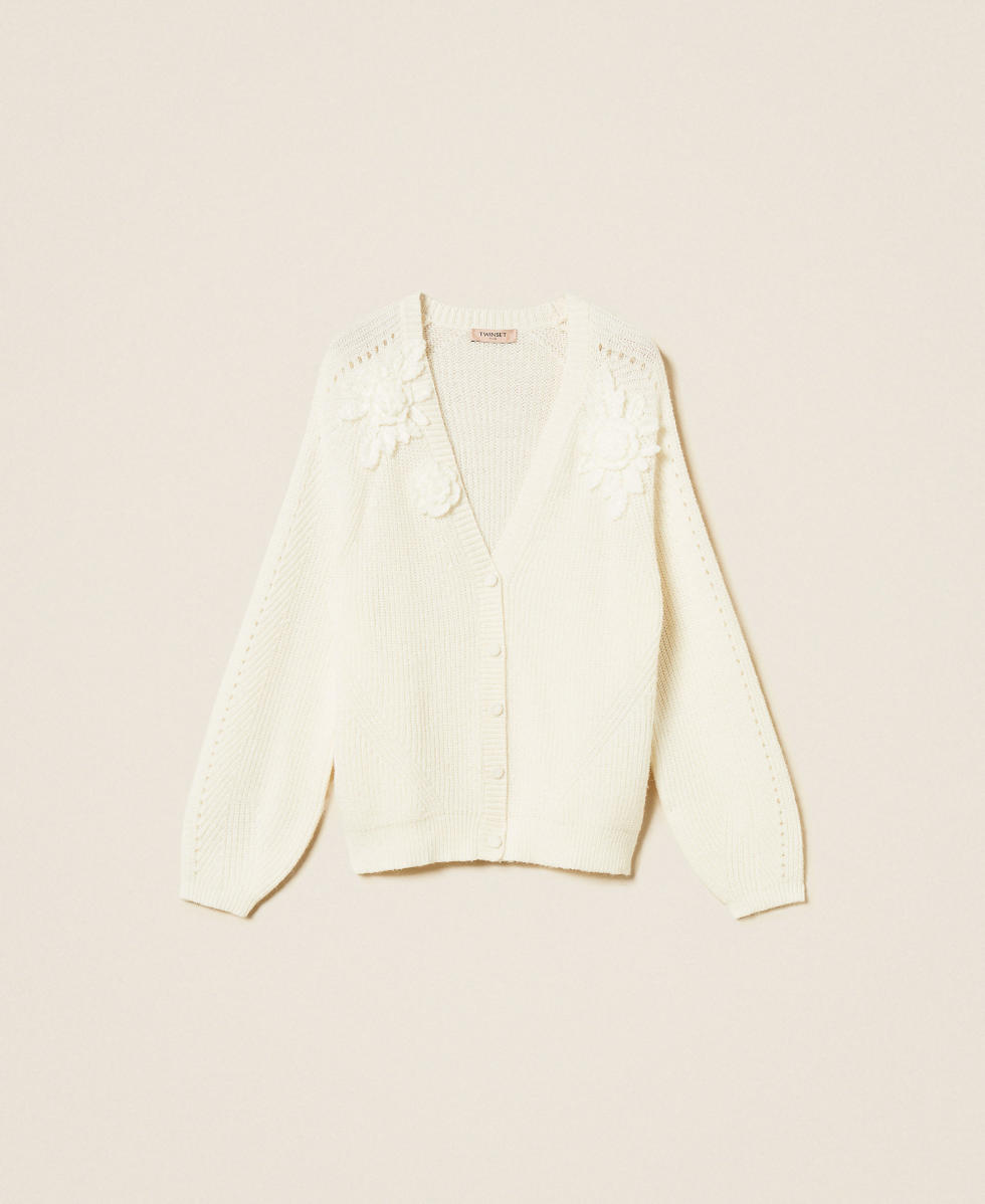 Cardigan avec fleurs en crochet Nacre Femme 262TT3192_00059_S0