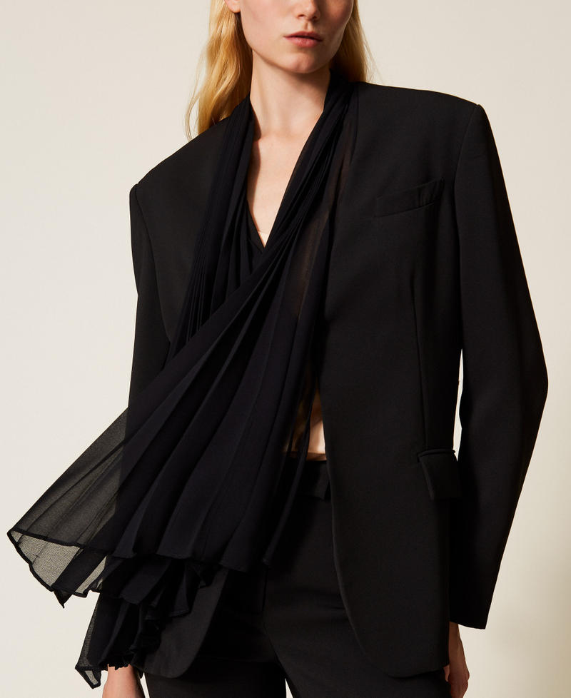 Cr&ecirc;pe jacket with pleated sash Black Woman 261TP2192_00006_04