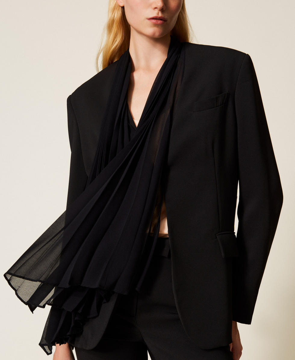 Cr&ecirc;pe jacket with pleated sash Black Woman 261TP2192_00006_04