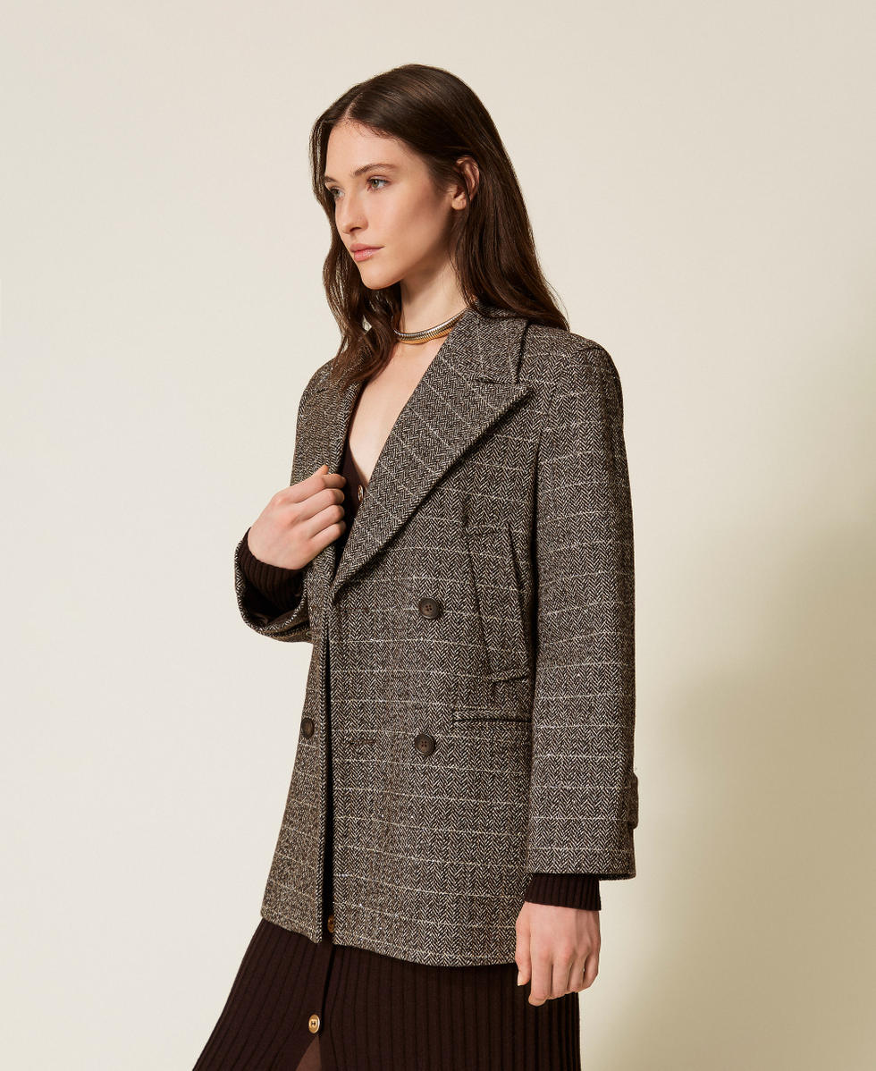 Caban aus Wollmischung mit Lurex Herringbone Brown / Gold Frau 252TT2031_12893_03