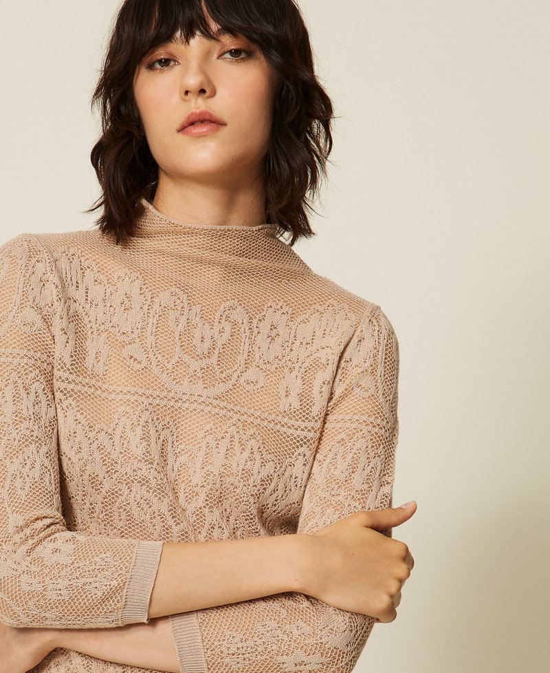 Stehkragenpullover mit Jacquard-Verarbeitung "Helles Nougat"-Beige Frau 262TF3031_14066_04