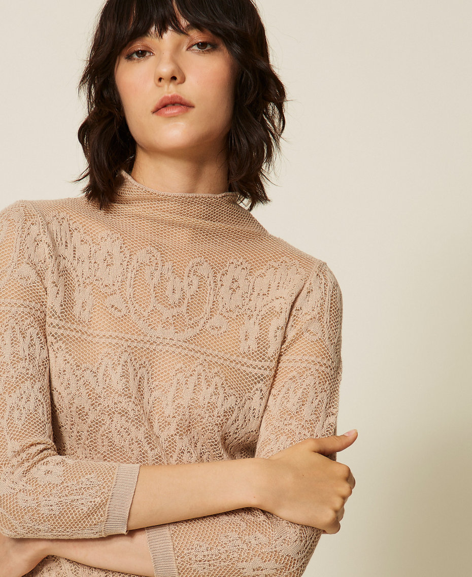 Stehkragenpullover mit Jacquard-Verarbeitung "Helles Nougat"-Beige Frau 262TF3031_14066_04