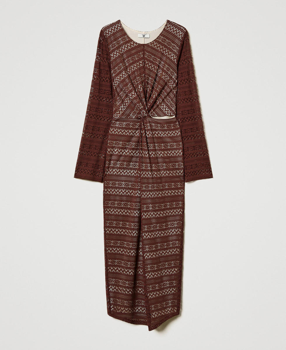 Maxikleid aus Stoff mit Durchbruchmuster Brown Stone Frau 251LB2GDD_12133_S0