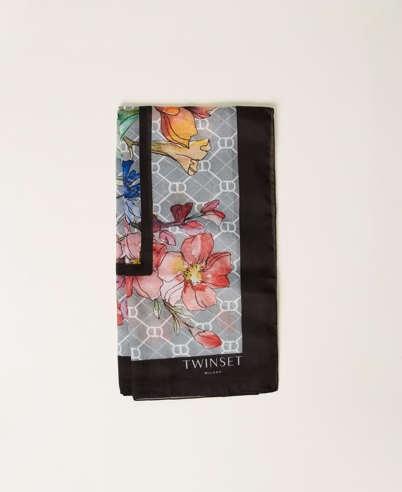Keffiyeh with logo and flower print Black Flowers Print Woman 251TA4330_12221_01