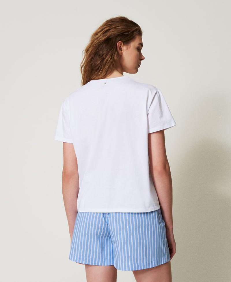 Pyjamas with embroidery and stripes Two-tone Blue Topaz/Antique White Woman 251LL2NAA_12234_03