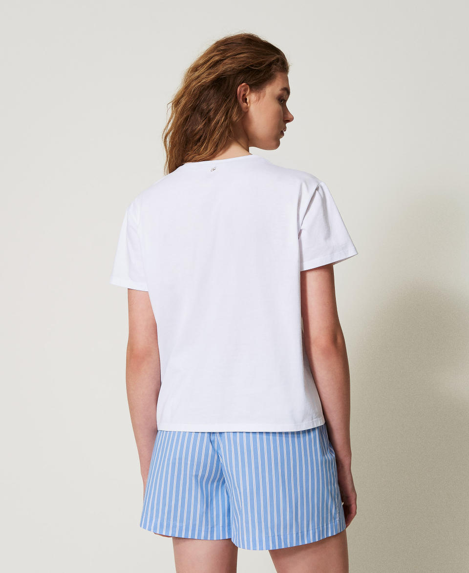 Pyjamas with embroidery and stripes Two-tone Blue Topaz/Antique White Woman 251LL2NAA_12234_03