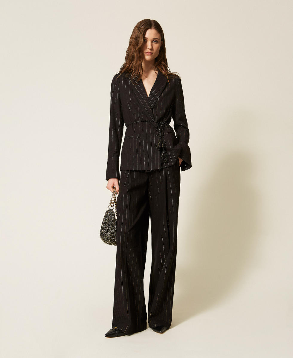 Chaqueta blazer con rayas de l&uacute;rex Negro Mujer 261LB2QAA_00006_T0