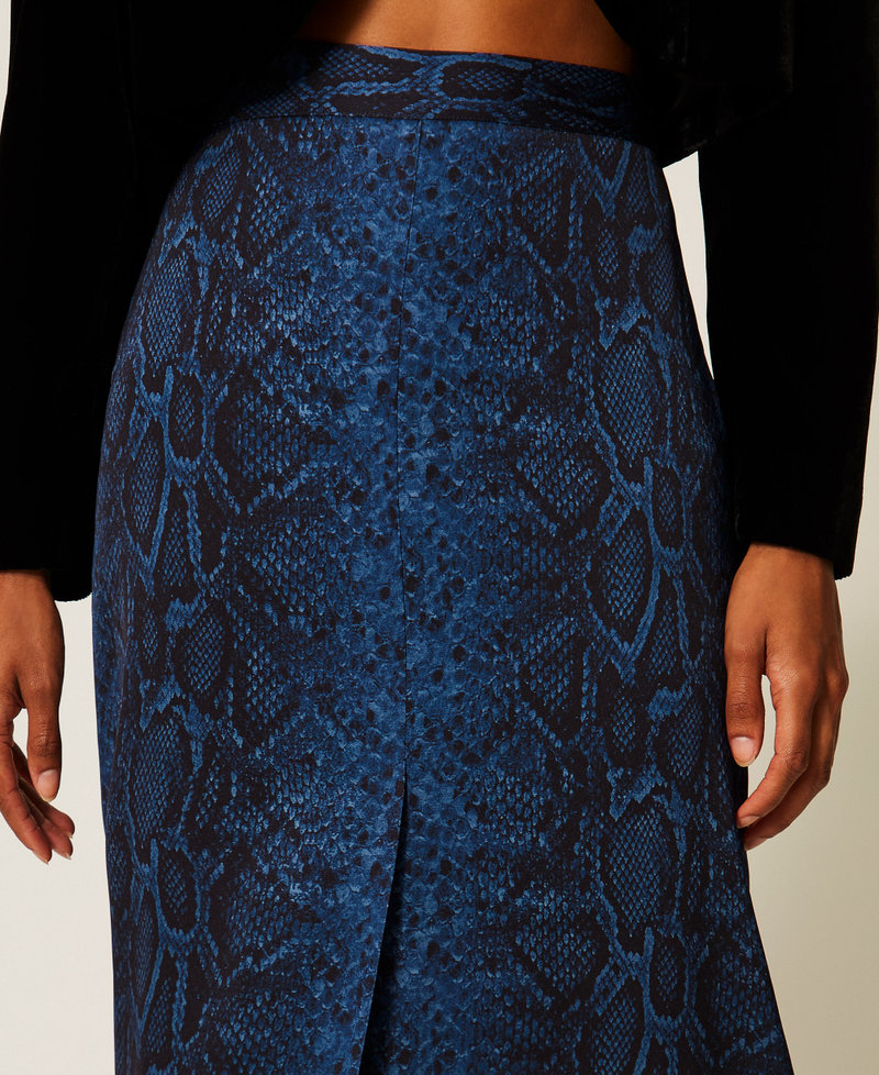 Python print cr&ecirc;pe midi skirt Blue Violet/Black Python Print Woman 262TT2590_14140_04