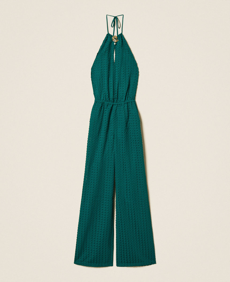 Langer Jumpsuit im H&auml;keldessin mit R&uuml;sche "Light Emerald"-Gr&uuml;n Frau 261LM2BFF_10316_S0