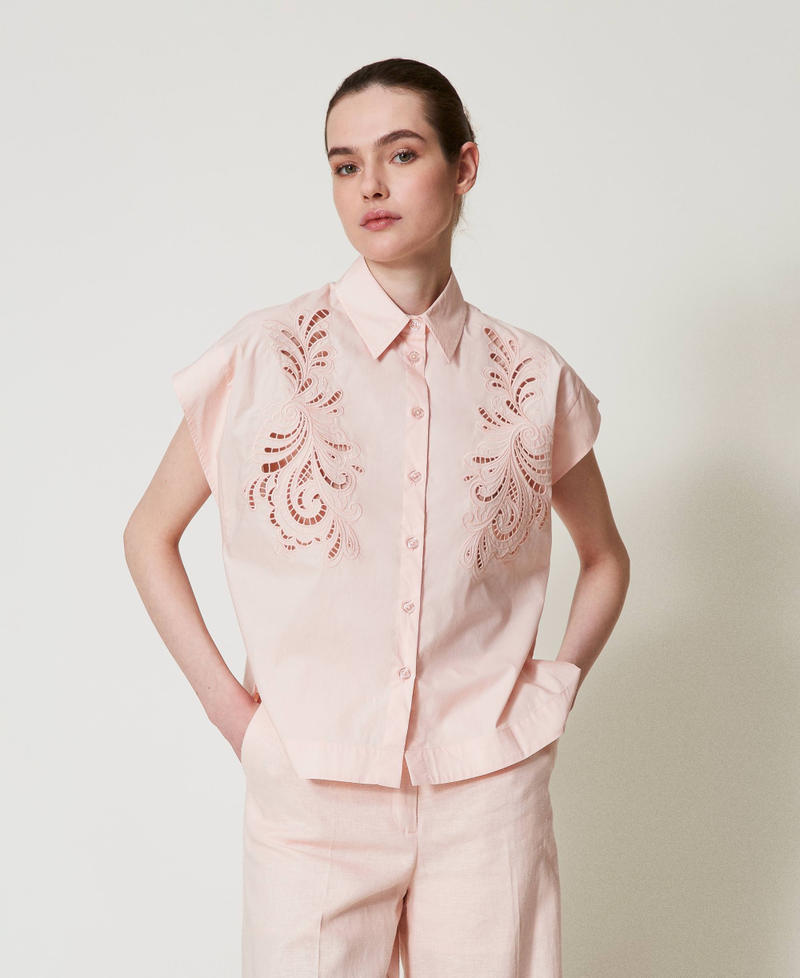 Camicia in popeline con ricamo Rosa Cupcake Donna 251TP2171_00178_01