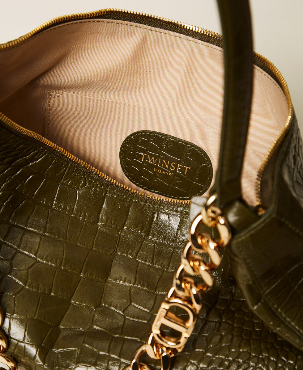 Borsa 'Liliane' in pelle a stampa coccodrillo Verde Faggio Donna 252TD8252_12537_04