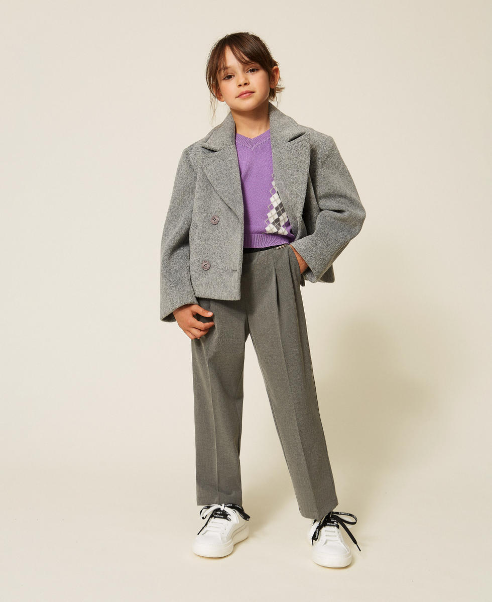 Caban crois&eacute; en drap Gris Moyen Chin&eacute; Fille 262GJ2061_12838_T0