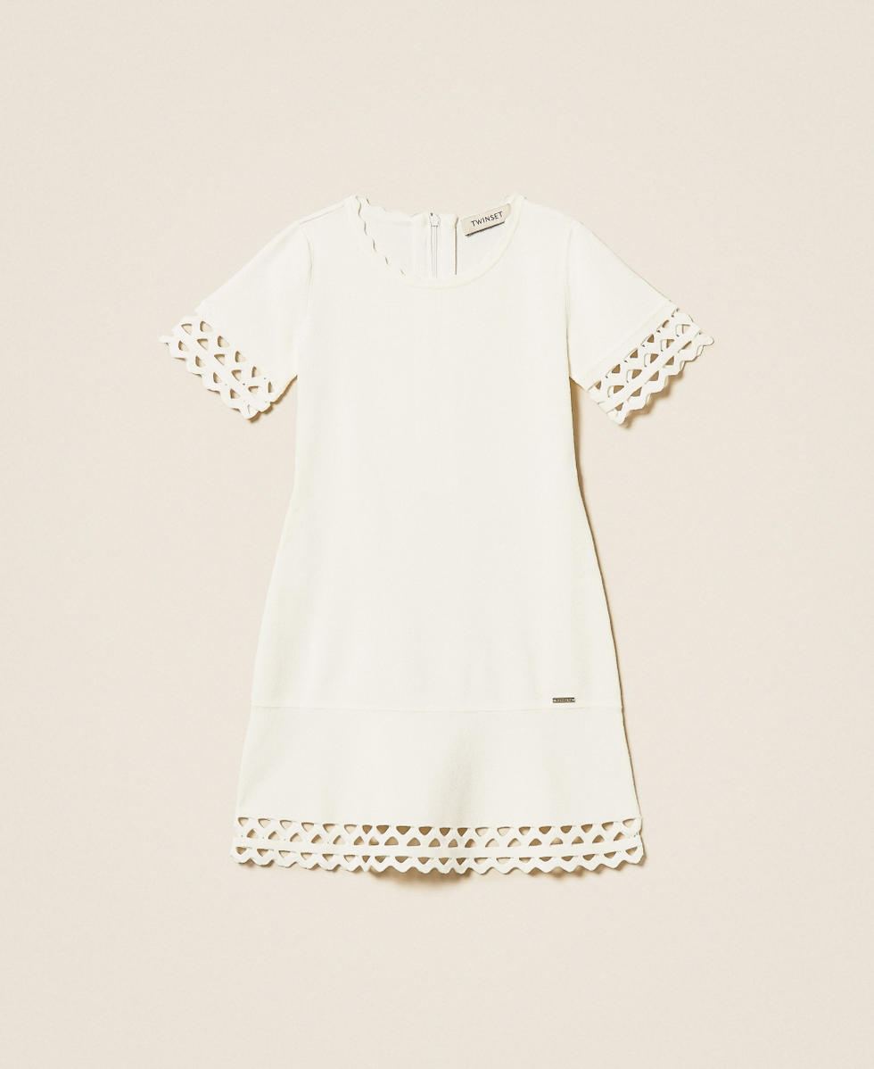 Short openwork knit dress with zig-zag pattern Girl, White | TWINSET Milano