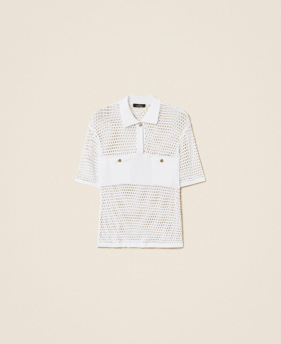 Jersey de estilo polo con punto de malla Hueso Mujer 261AP3033_00526_S0