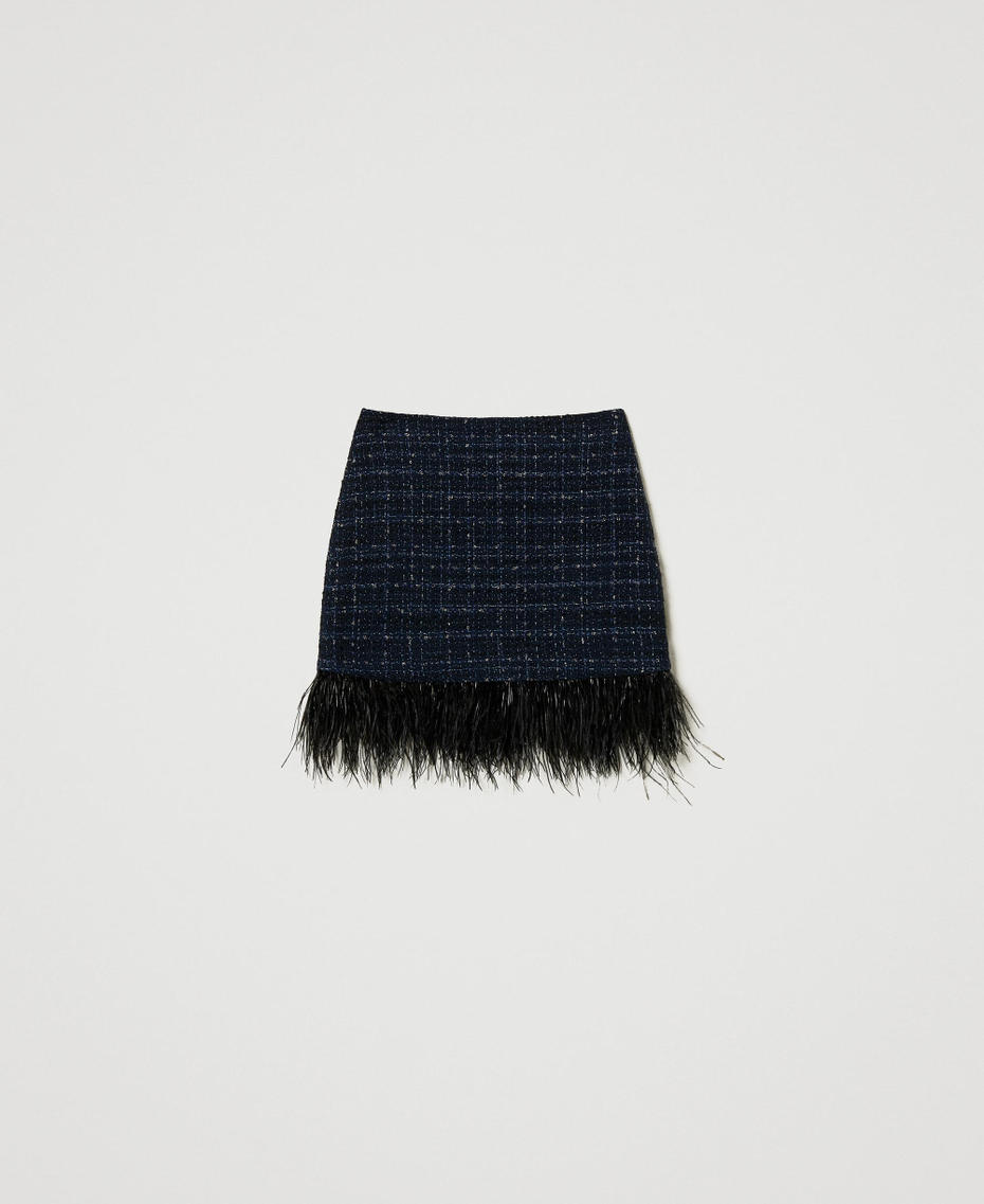 Bouclé miniskirt with feathers Blue Denim / Black Bouclè Woman 242TT2392_12006_S0