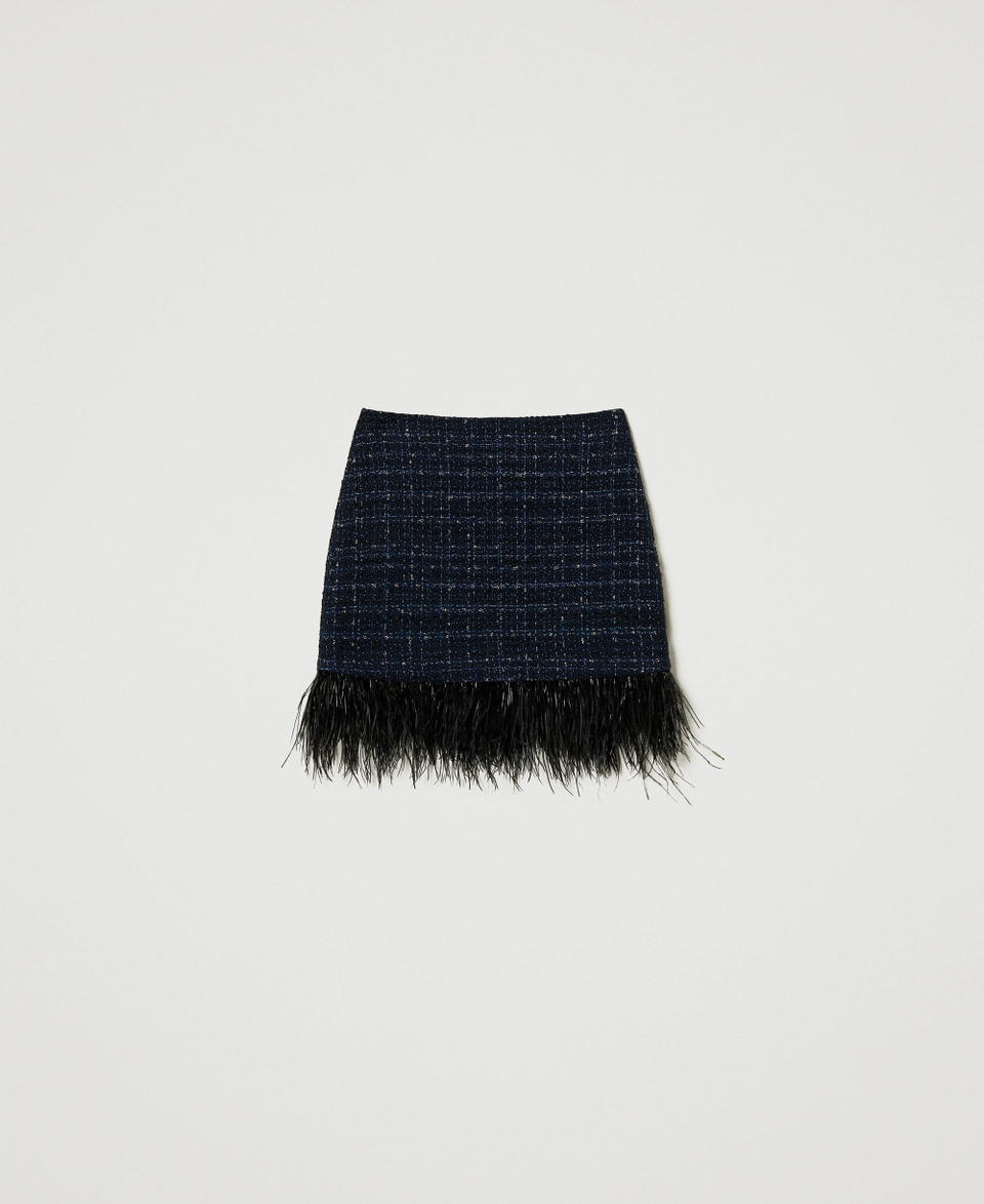 Bouclé miniskirt with feathers Blue Denim / Black Bouclè Woman 242TT2392_12006_S0