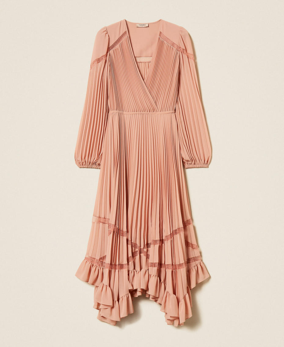 Long pleated georgette dress Dusty Pink Woman 262TP271A_00916_S0