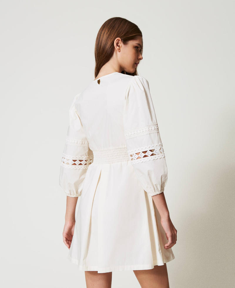 Short poplin dress with crochet detail Mother Of Pearl Woman 251LB2KEE_00059_03