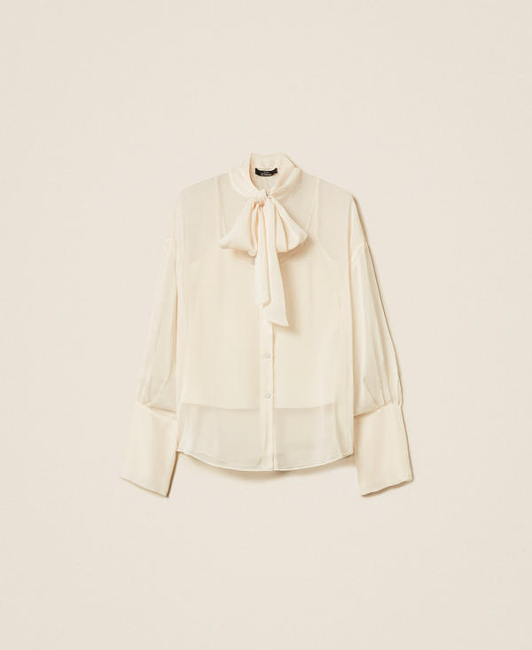 Voile shirt with sash neck