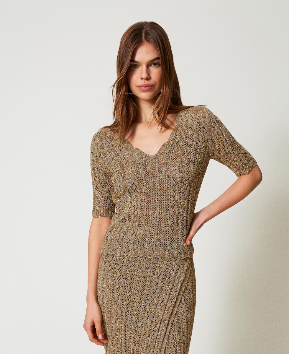 Jersey con l&uacute;rex y mezcla de puntos Golden Green Lurex Mujer 251TT3194_12454_01