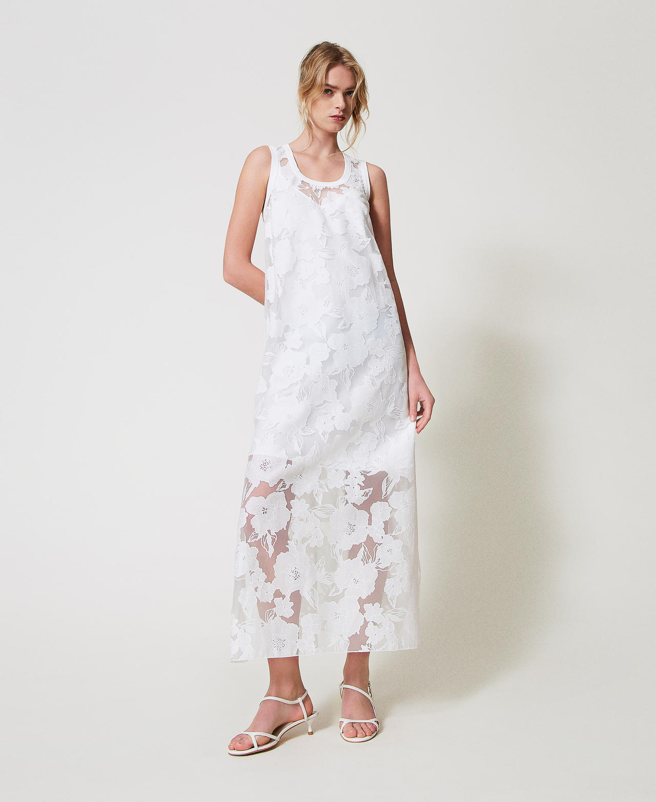 Robe longue en organza fil coupé Blanc "Papers" Femme 251AP2412_00840_01