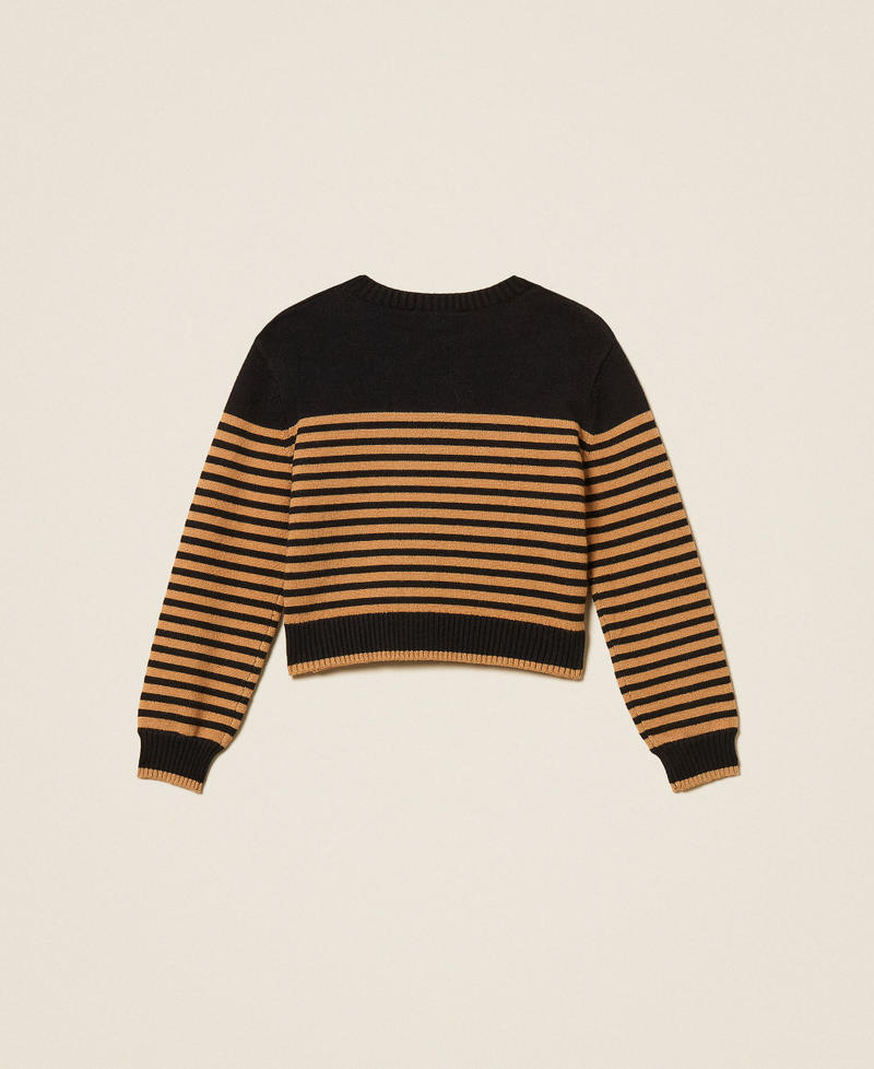 Striped jumper with buttons Black/"Iced Coffee" Brown Stripes Girl 262GJ3031_13771_S1