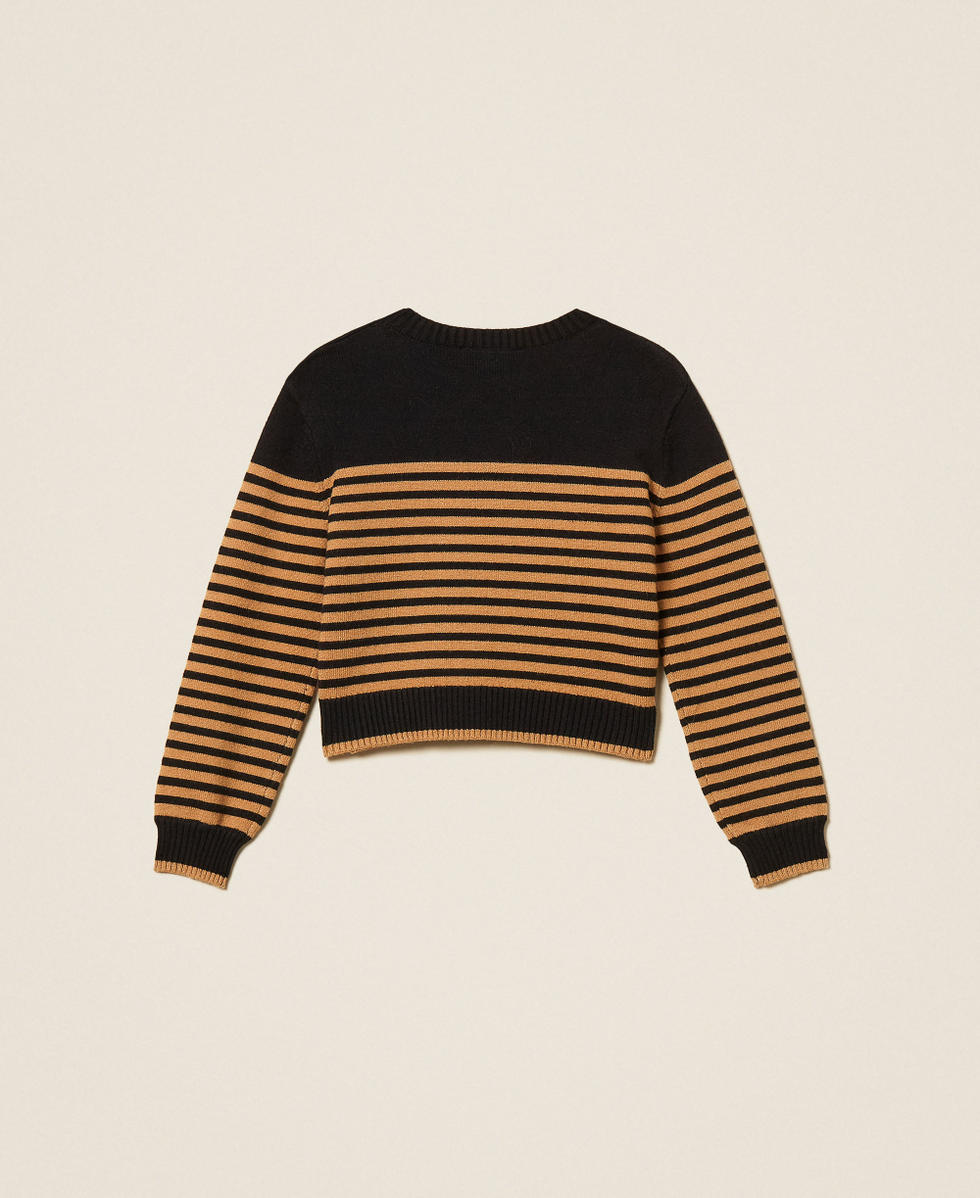 Striped jumper with buttons Black/"Iced Coffee" Brown Stripes Girl 262GJ3031_13771_S1