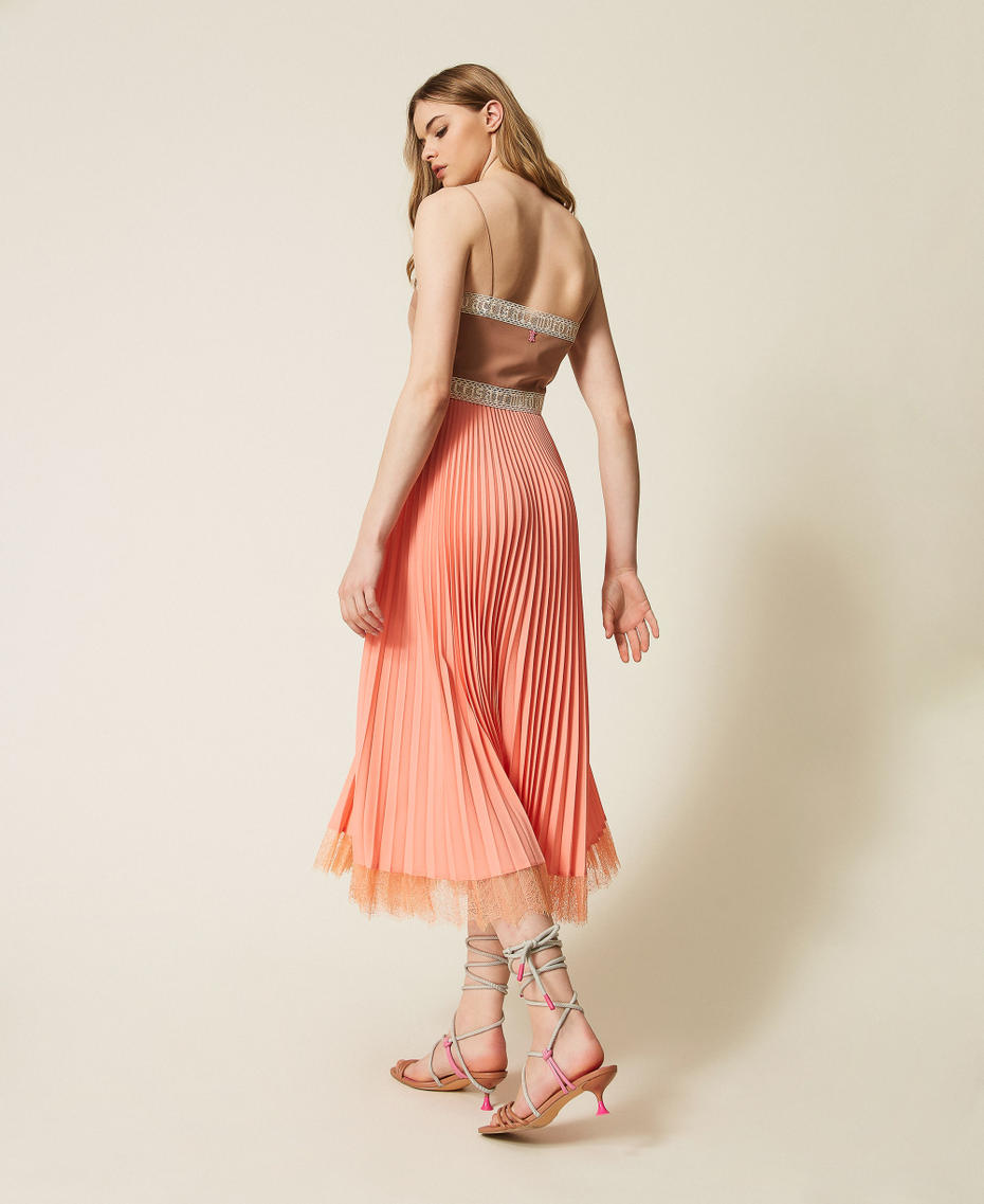 MYFO cr&ecirc;pe de Chine pleated midi dress Two-tone Peach Amber/Nude Beige Woman 261AQ2090_13510_03
