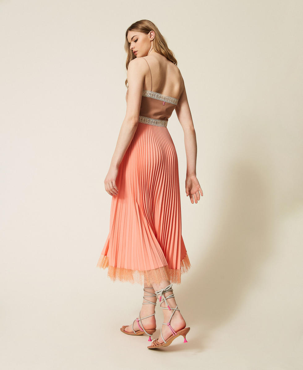 Robe midi MYFO en cr&ecirc;pe de Chine pliss&eacute; Bicolore &laquo;&nbsp;Peach Amber&nbsp;&raquo;/Nude Beige Femme 261AQ2090_13510_03
