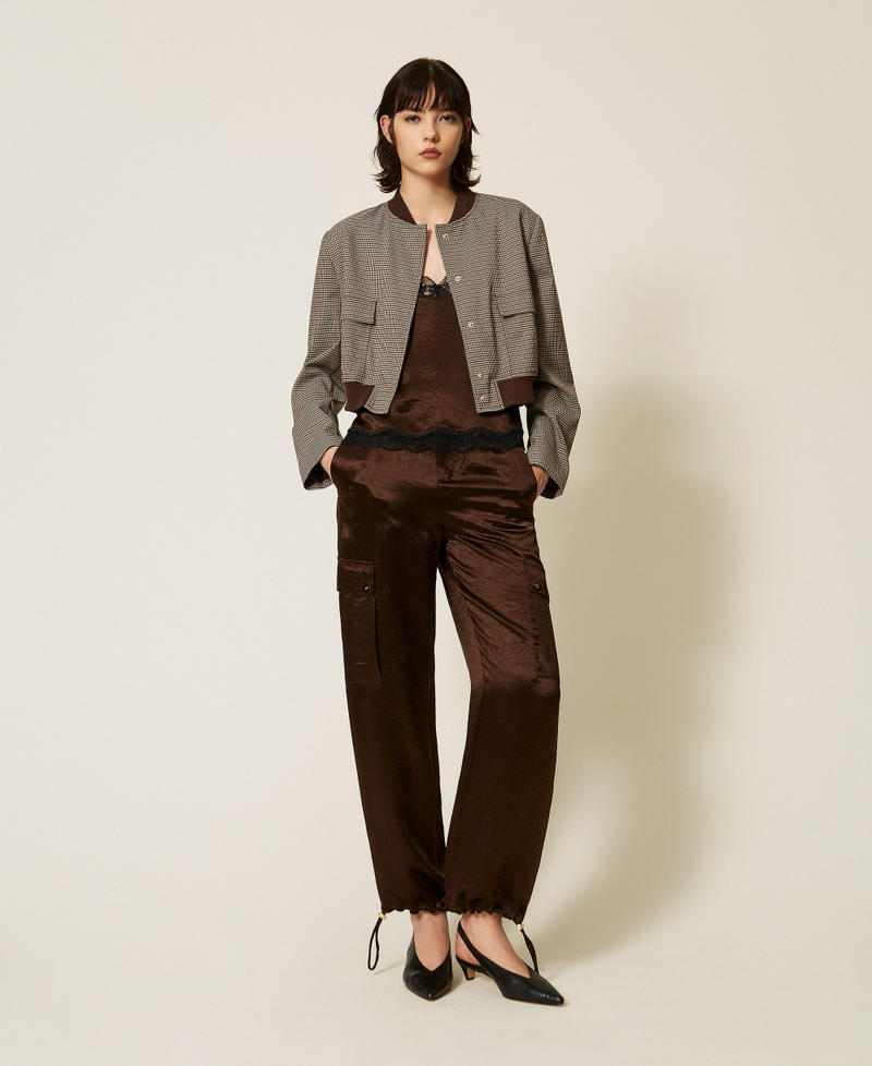 Froiss&eacute; satin cargo trousers Darkness Brown Woman 262TP2101_13411_T0