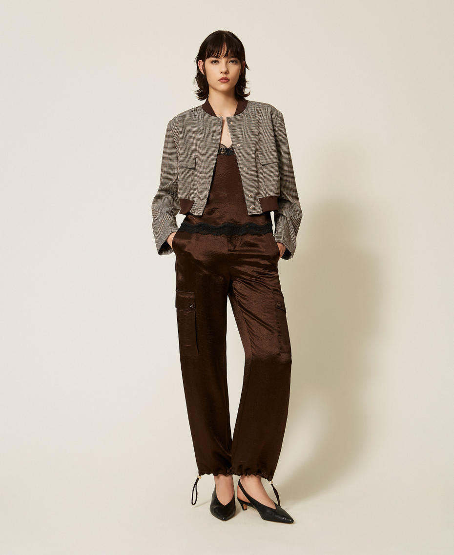 Froiss&eacute; satin cargo trousers Darkness Brown Woman 262TP2101_13411_T0