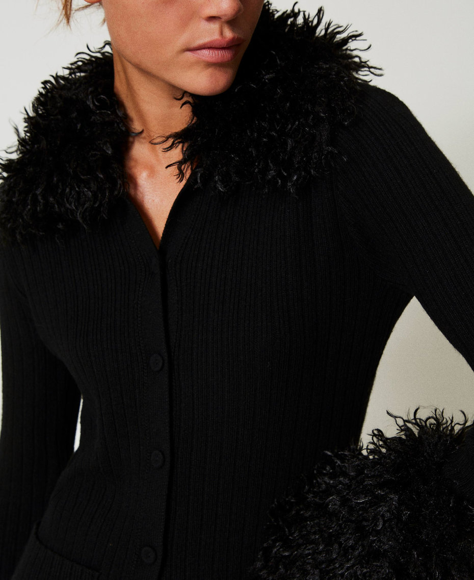 Wool blend and faux fur cardigan