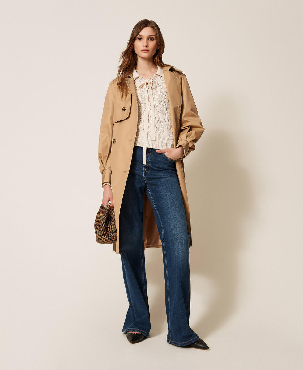 Pull avec torsades et n&oelig;ud Beige &laquo;&thinsp;Parchment&thinsp;&raquo; Femme 261TP3492_07222_T0