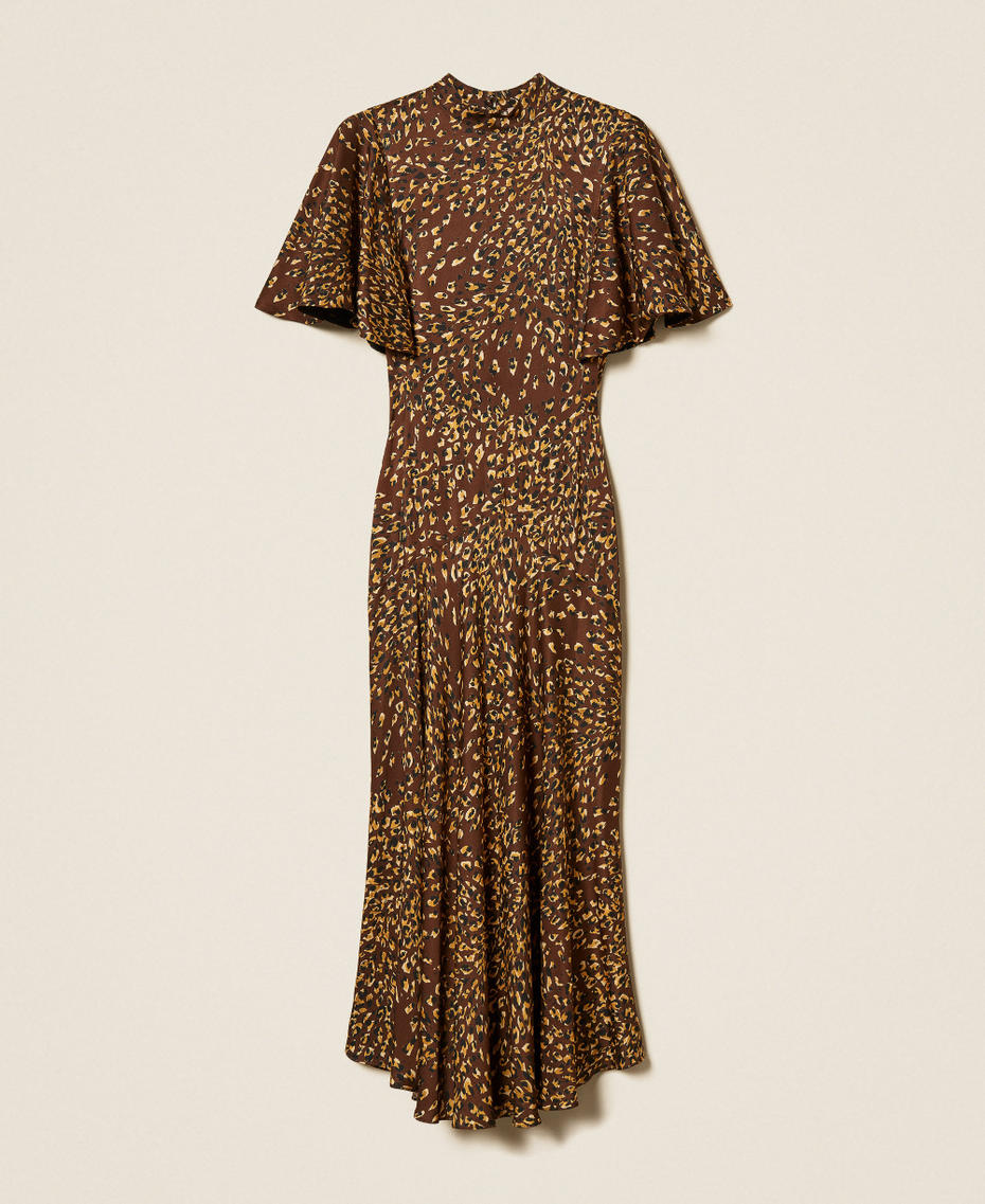 Long animal print satin dress Brown/Gold Animal Print Woman 262TP275D_13873_S0