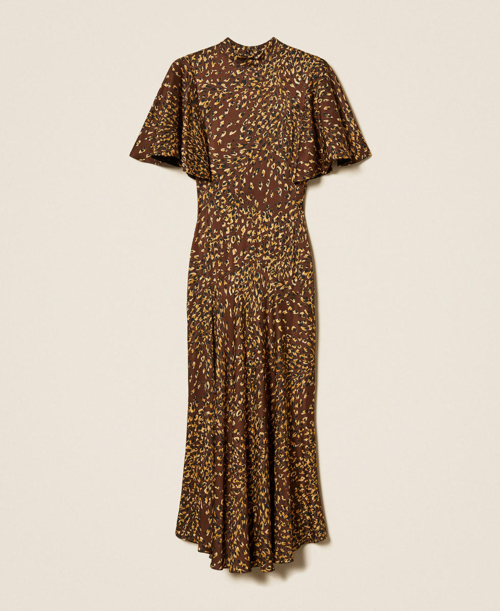 Robe longue en satin animalier Imprim&eacute; Animalier Marron/Or Femme 262TP275D_13873_S0
