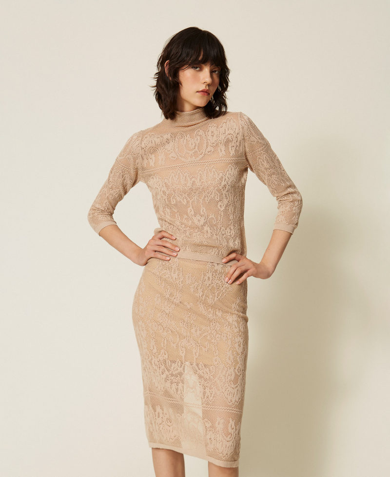 Jacquard knit midi skirt "Light Nougat" Beige Woman 262TF3032_14066_02
