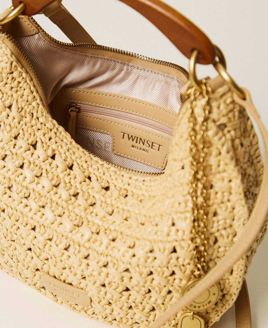 Raffia &lsquo;Croissant&rsquo; bag with charms Straw Woman 261TB7381_00193_04