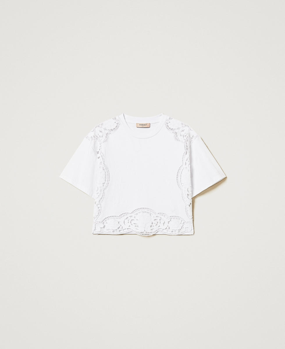 T-shirt avec broderies anglaises Blanc Femme 251TT2340_00001_S0